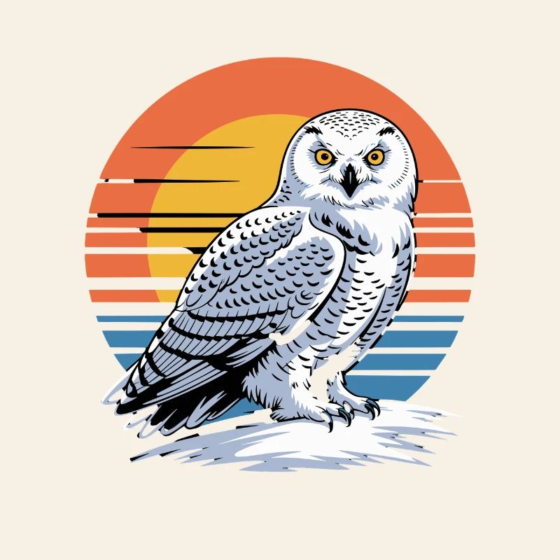 La chouette blanche devant la chouette du coucher rétro