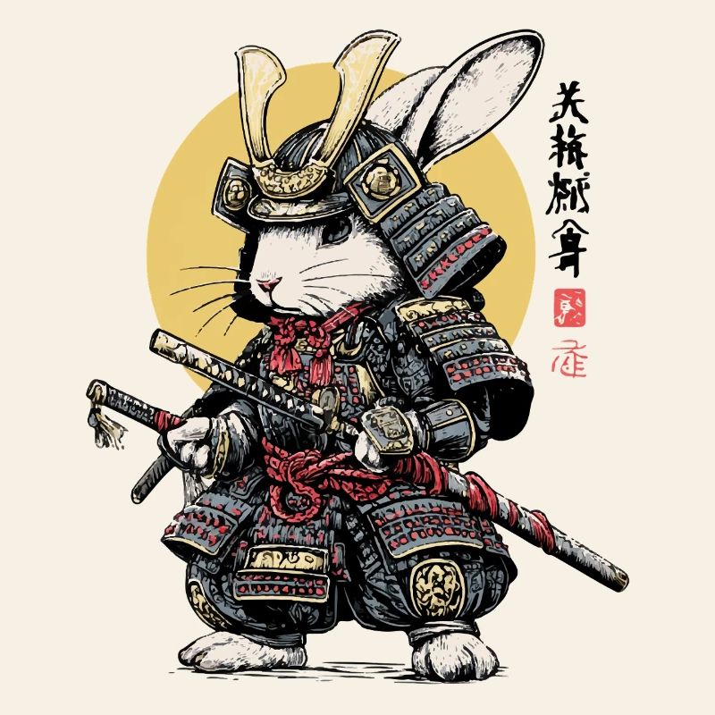 Rabbit Samurai in Armor with Katana