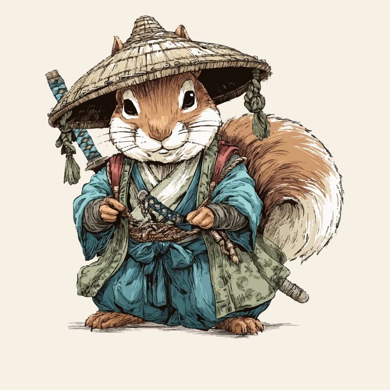 Squirrel Samurai in Blue Kimono