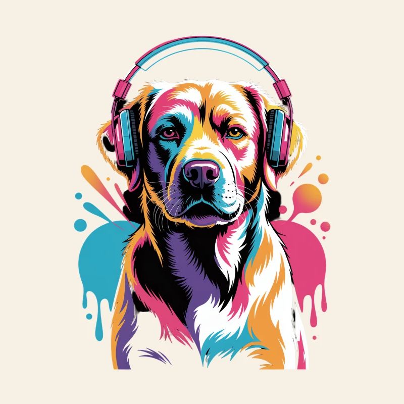 Labrador mit Kopfhörer