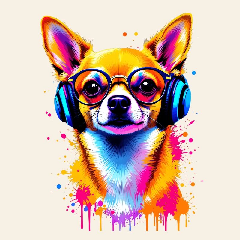 Chihuahua Hund mit Kopfhörer