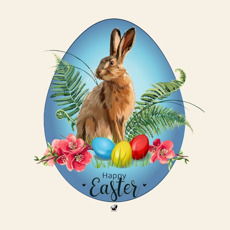 Bunny, Easter eggs and cherry blossoms illustration