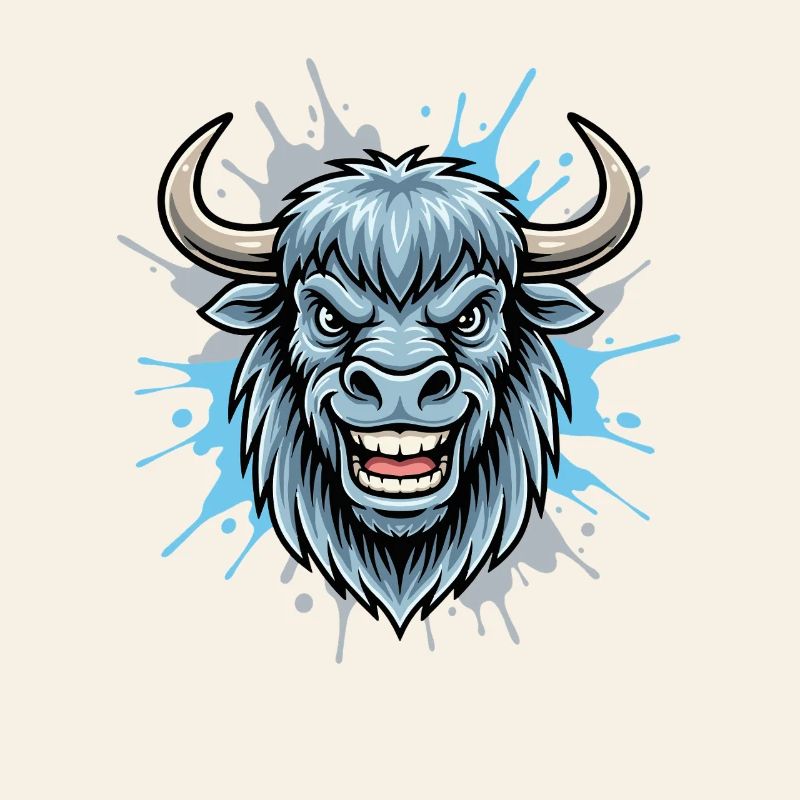 Blauer Bison Kopf Spritzer