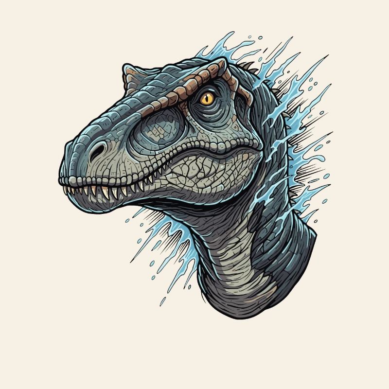 Dino head with blue splashes
