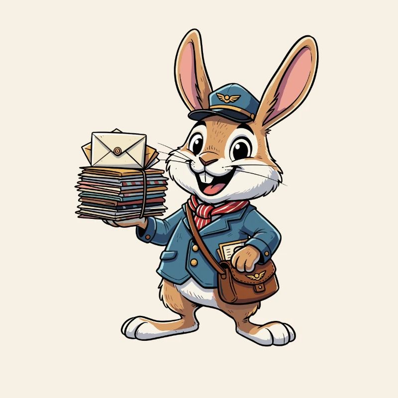 Hase als Postbote mit Briefstapel
