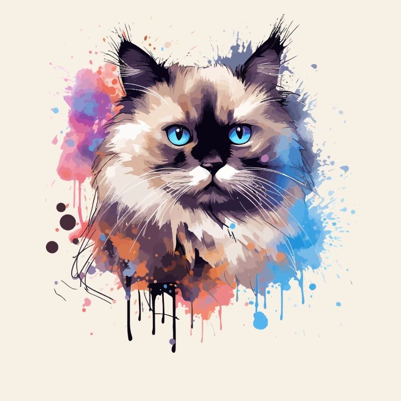 Splash Art Birman Chat Visage Coloré