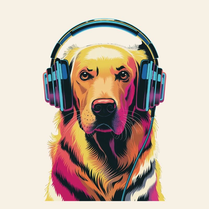 Golden Retriever mit Kopfhörern