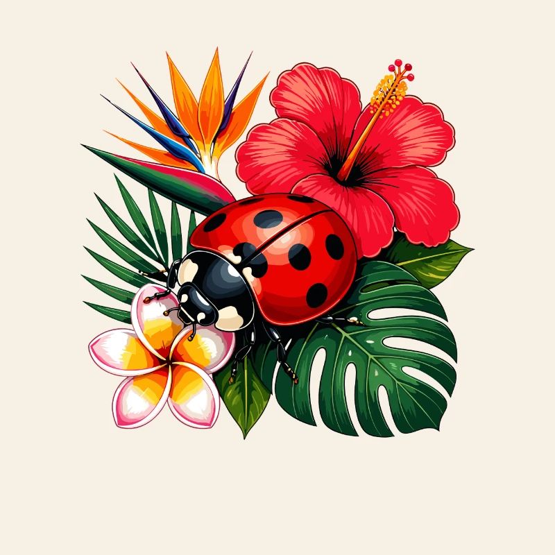 Tropical ladybug in hibiscus