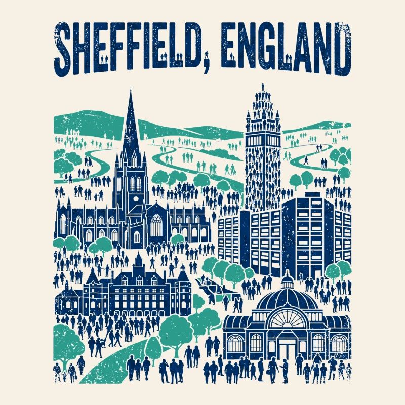 La silhouette de Sheffield, Angleterre, avec des monuments