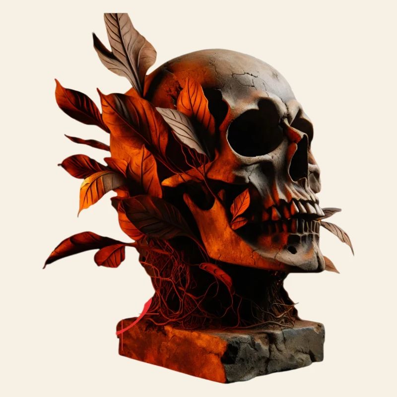Crâne d’automne avec feuillage