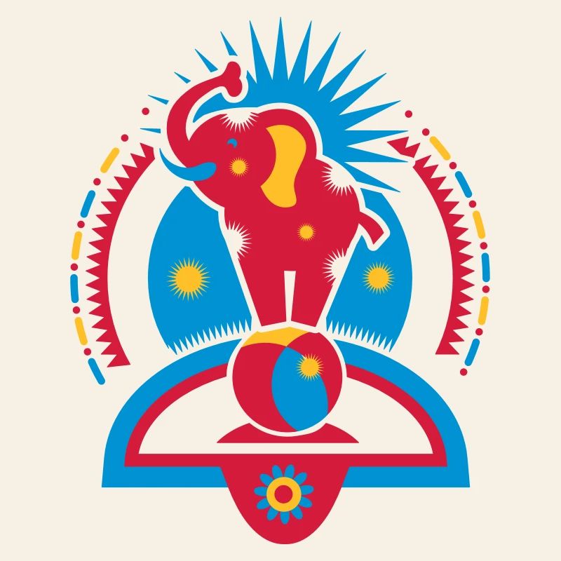 A circus elephant on a ball in the ring