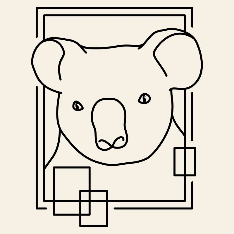 Koala in Geometric Shape - Line Art Design