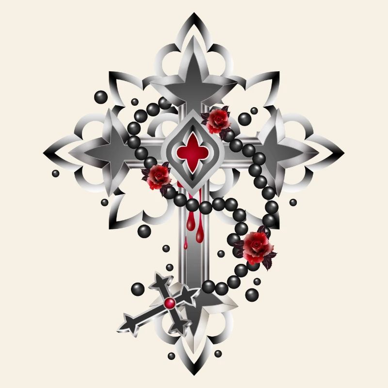 Croix faite d’éléments gothiques et chapelet