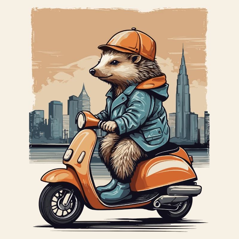 Hérisson mignon sur scooter