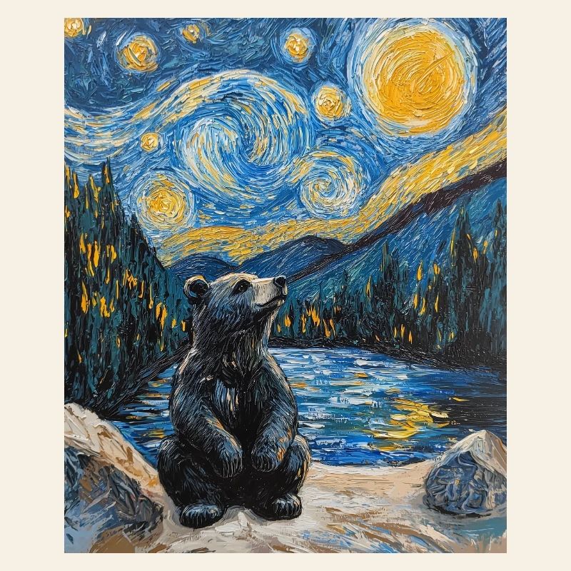 Bär Bären Van Gogh Style Starry Night