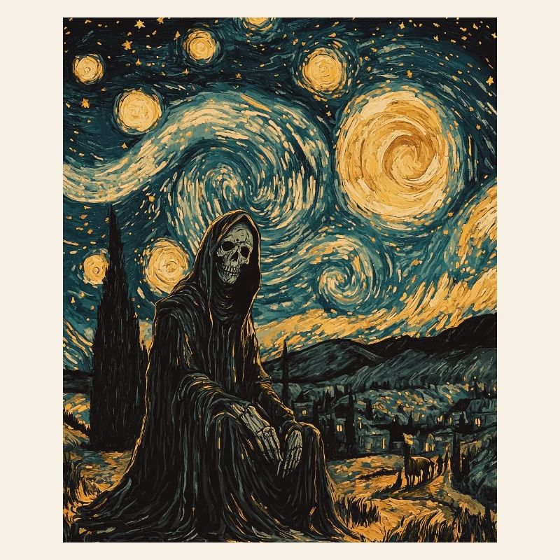Ghost Skeleton Van Gogh Style Starry Night
