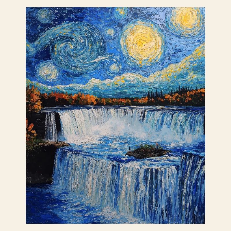 Niagara Falls Van Gogh Style Starry Night