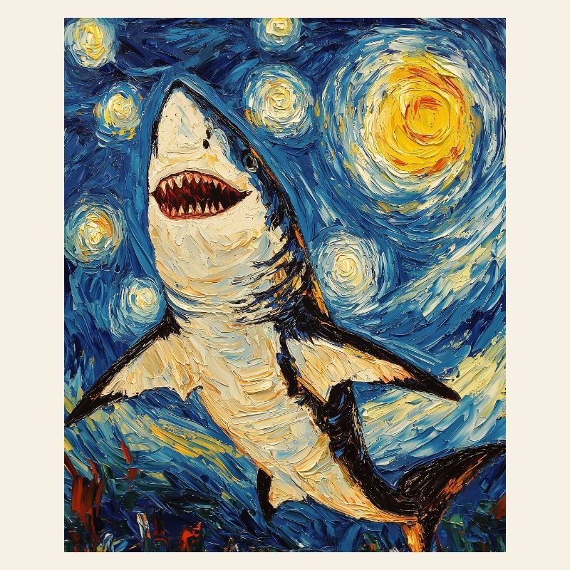 Shark Fish Van Gogh Style Starry Night