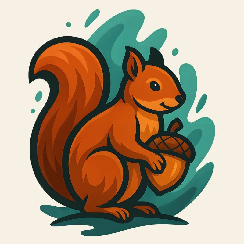 Squirrel with nut in colorful waves