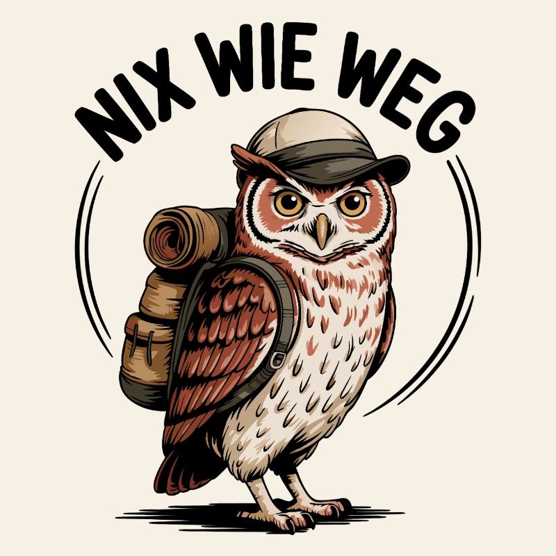 Wandernde Eule mit Rucksack