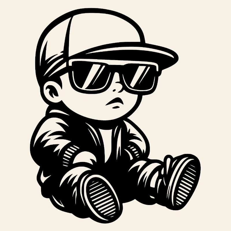 Bébé avec lunettes de soleil et casquette devant
