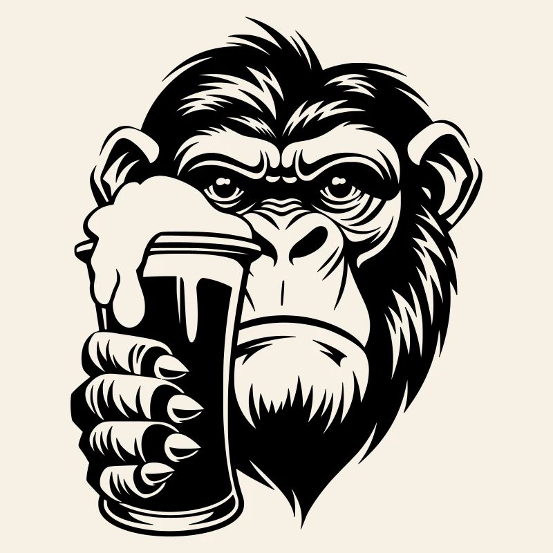 Monkey holding a drink with foam