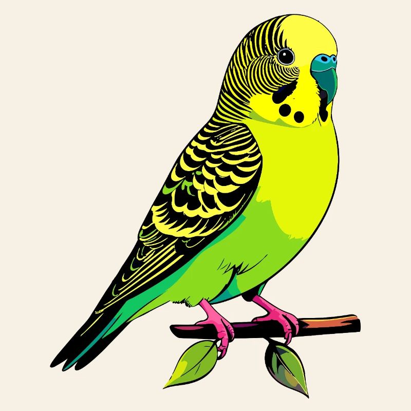 Perruche ondulée jaune-vert néon posée sur une branche