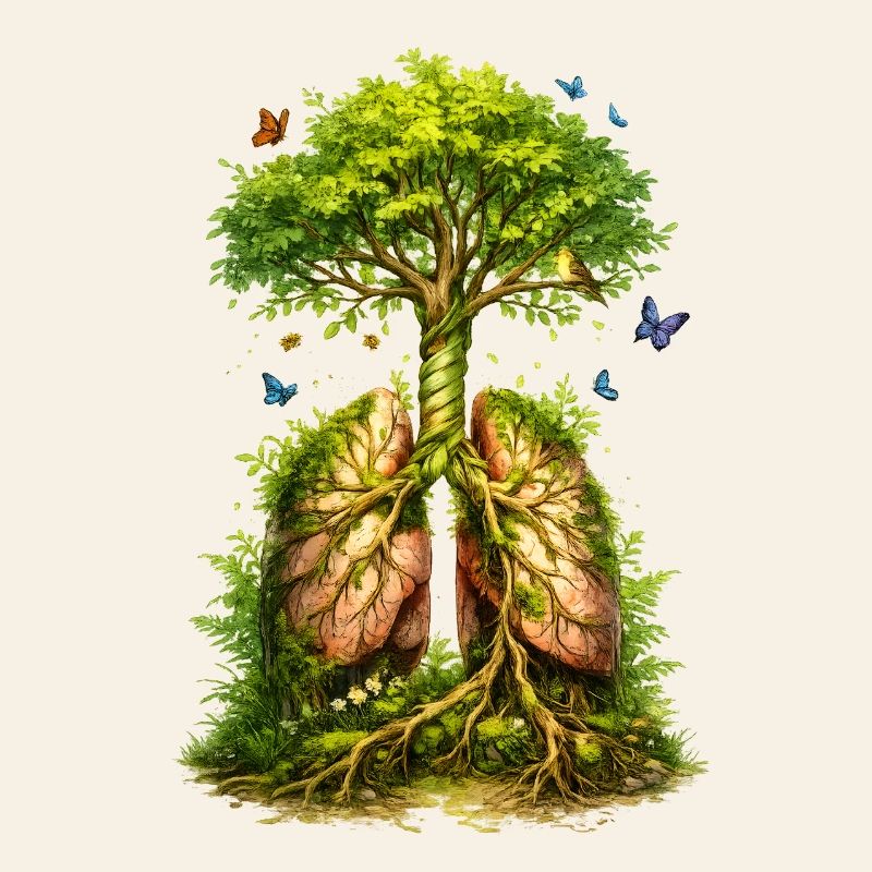 Tree grows from green lungs