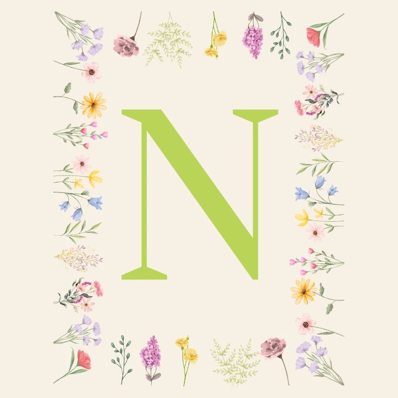 Florale Initialen " N ", Buchstaben Monogramm 