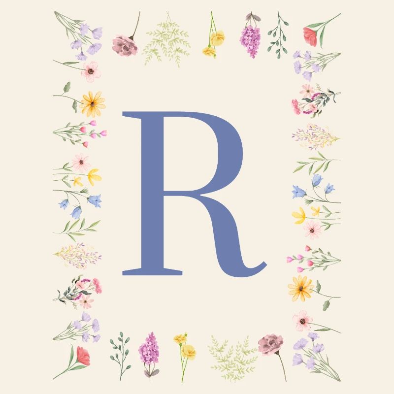 Floral Initials "R", Letters Monogram