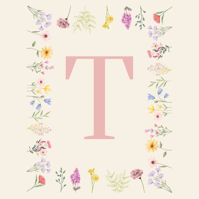 Florale Initialen "T", Buchstaben Monogramm