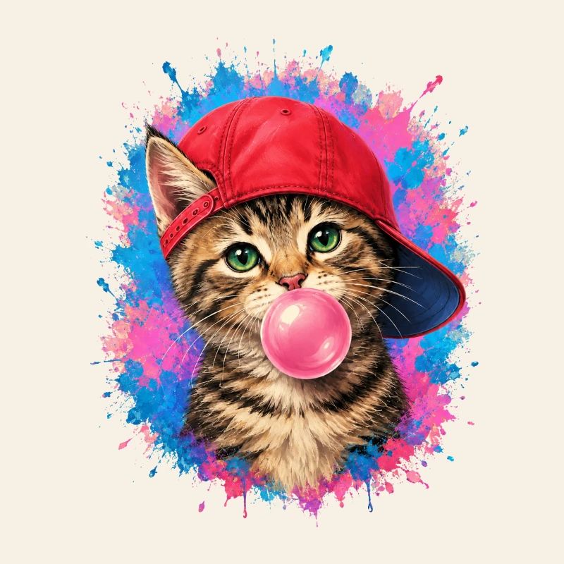 Coole Katze mit Cap und Kaugummi
