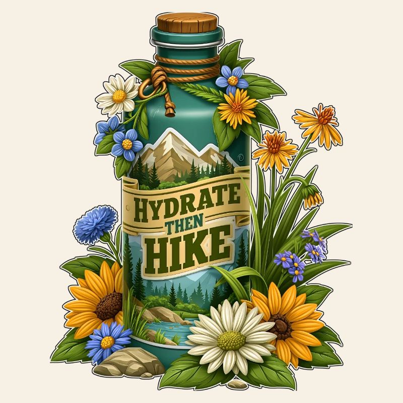 Conception de bouteilles florales Hydratez-vous puis randonnée