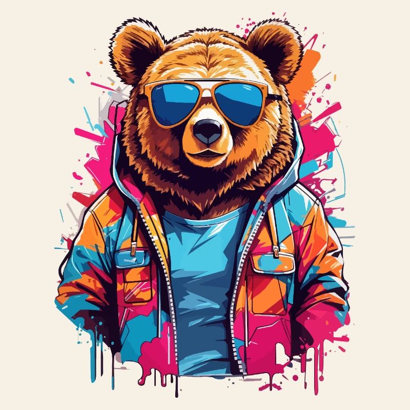 Ours néon dans un sweat à capuche coloré