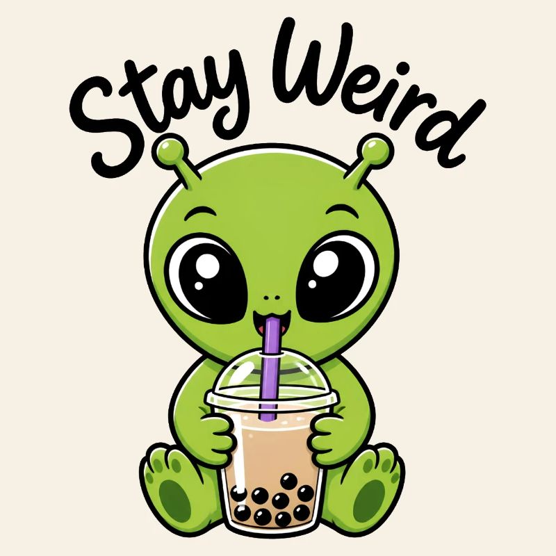 Sticker bizarre de bubble tea vert Alien Stay Bizarre