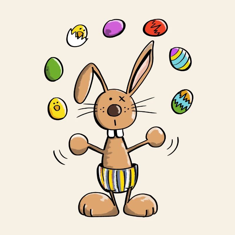 Easter bunny juggles colorful easter eggs - easter