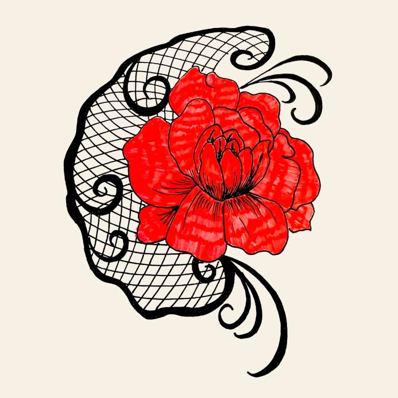 Red flower in net pattern