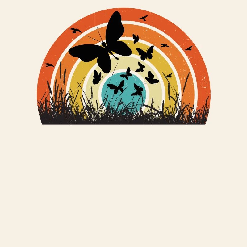 Colored butterfly circle on sunset