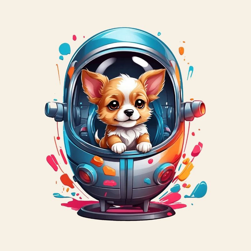 Chiot de l’espace en combinaison spatiale