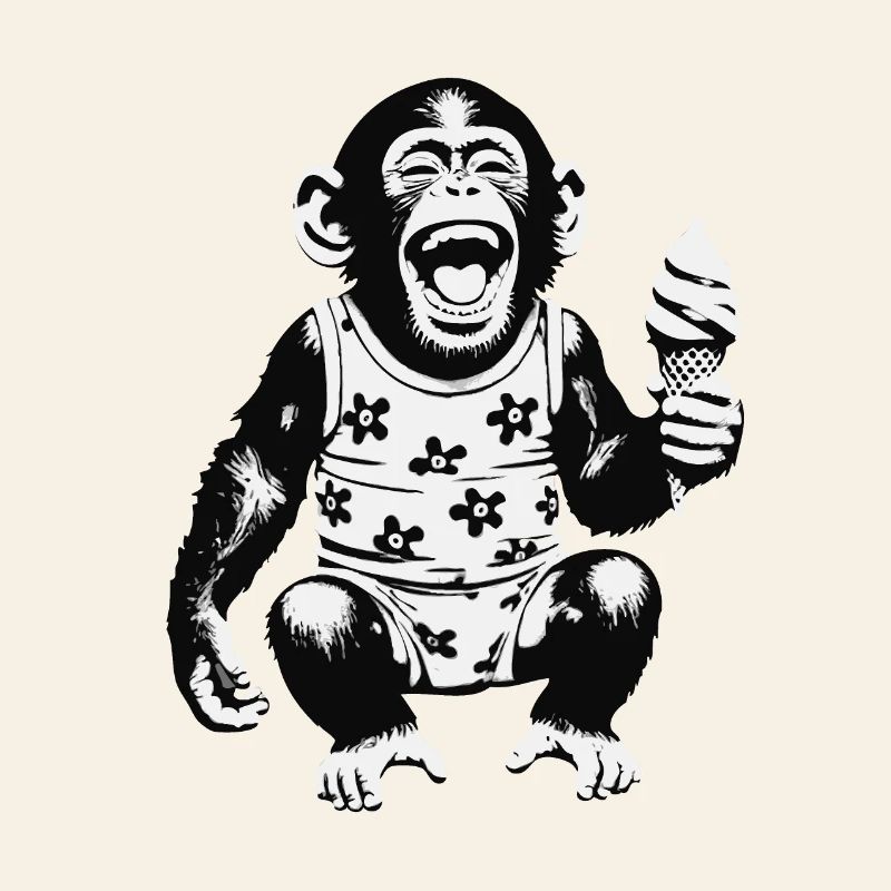 Laughing monkey with ice cream