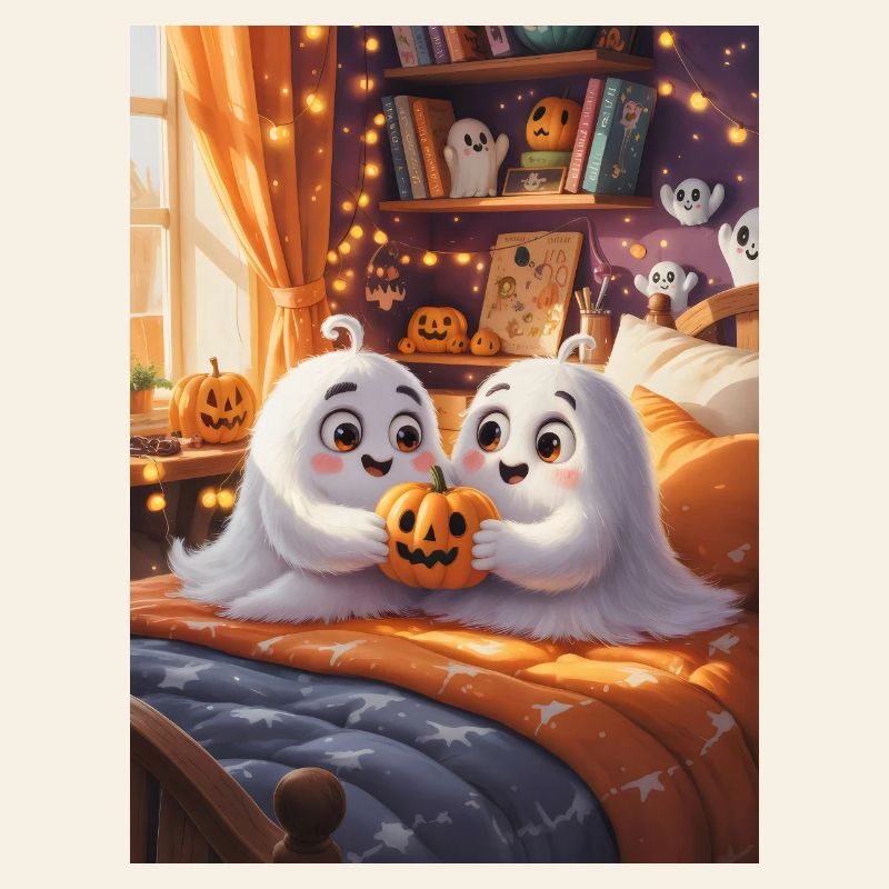 Cute Ghosts with Halloween Pumpkin