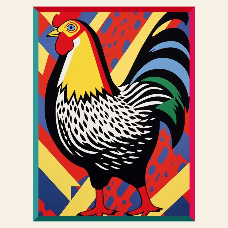 Colored Rooster in Abstract Illustration Pop Art