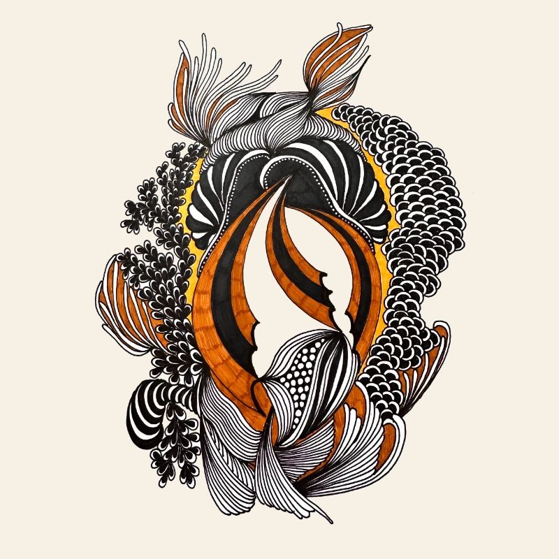 Orange Black Abstract Feather Pattern