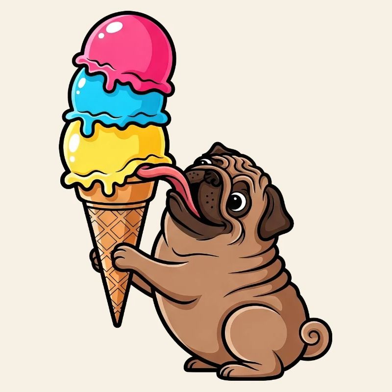 Süßer Mops mit Eis Eiskugel Sommer Cartoon