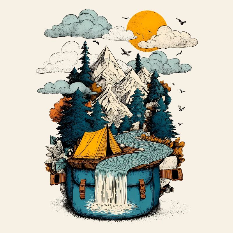 Mountain Lake Path - Camping Backpacker Motif