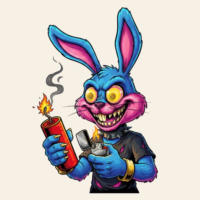 Neon Bunny with Fireworks New Year's Eve Firecracker Pyro