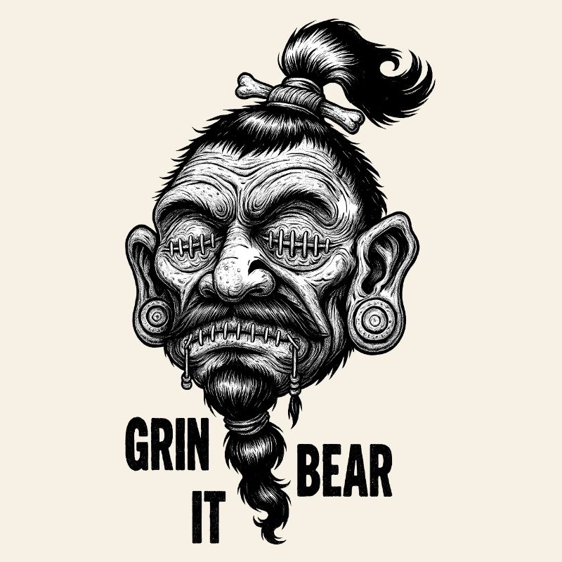 Grin 'and' Bear It – Dark Comic Tribal Skull Art