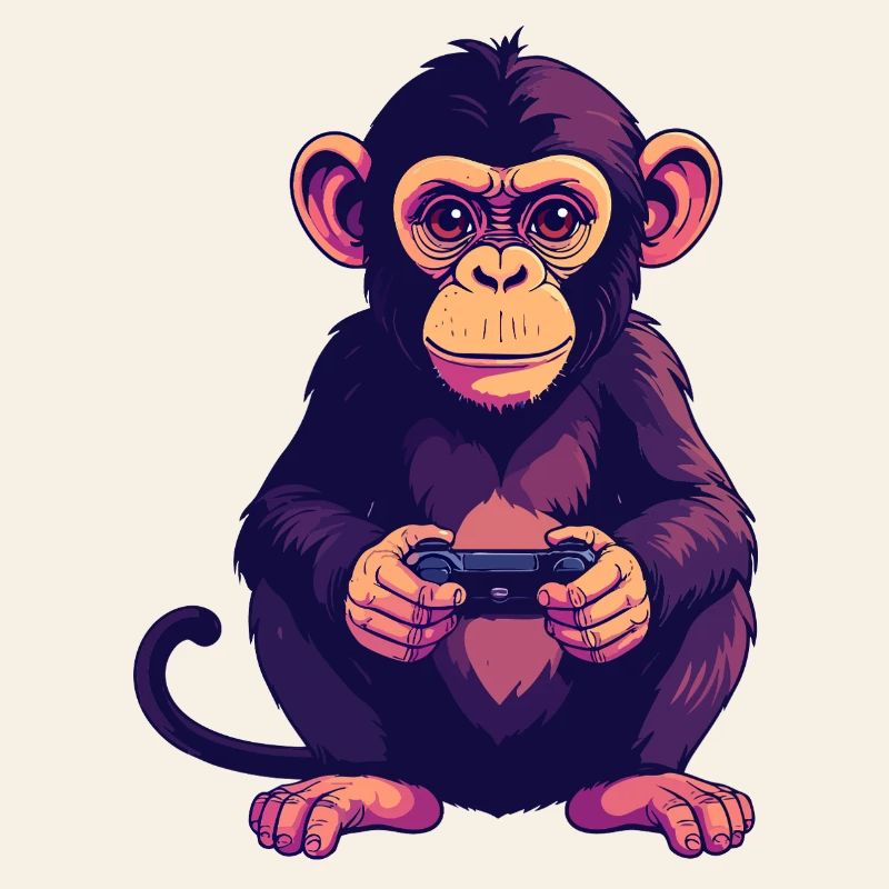 Monkey on controller playing console gaming