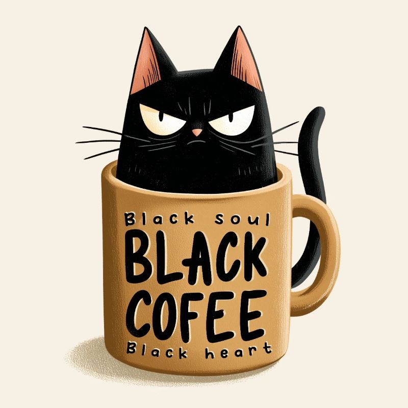 Chat noir dans une tasse à café