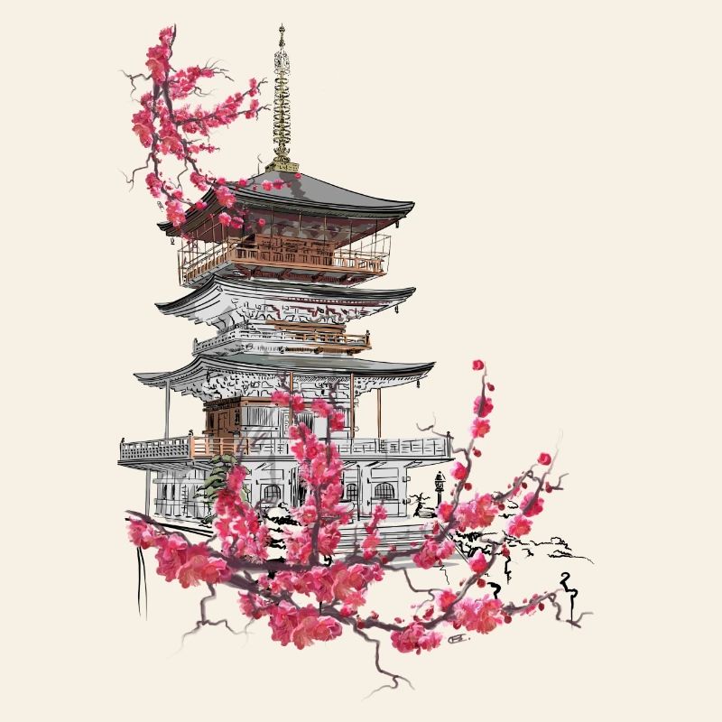 Pagode und Sakura